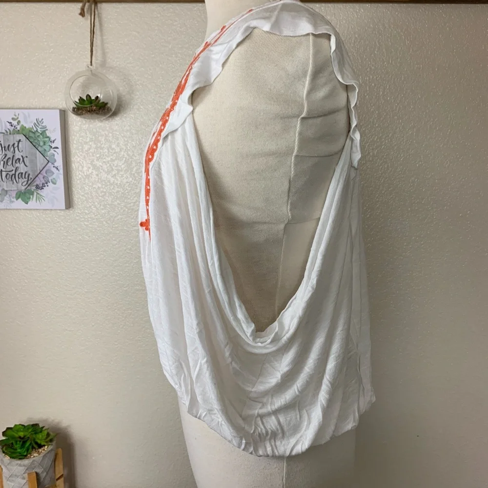 Free People Dos Sequndos Top Ivory Sz M‎ Embroidered Orange
